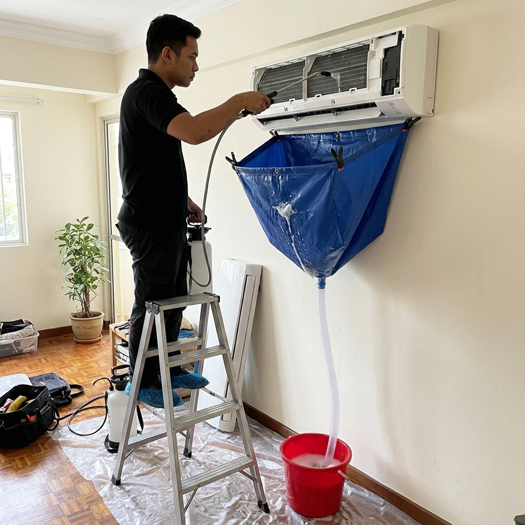 Customer review photo: Quick AC technician cleaning unit